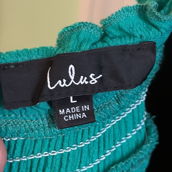 Lulus Summery Sweetness Green Ruffled Tiered Mini Dress Vacation Island Size L - Picture 5 of 5